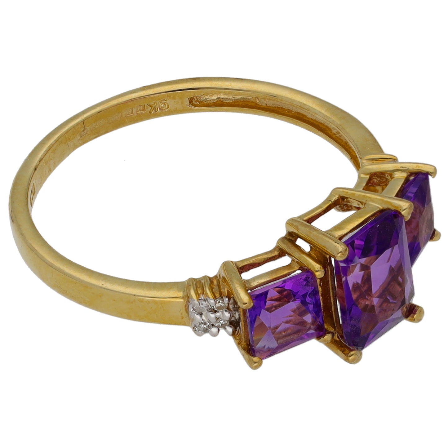 9ct Gold 0.04ct Diamond & Amethyst Dress/Cocktail Ring Size O
