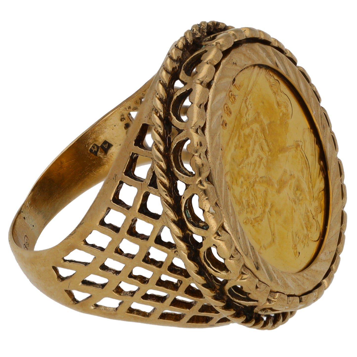 9ct Gold Half Sovereign Coin Ring Size P