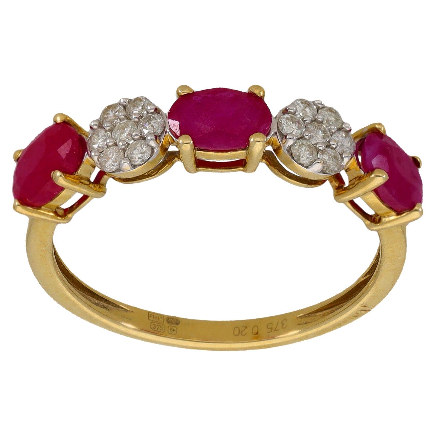 9ct Gold Glass Filled Ruby & 0.20ct Diamond Dress/Cocktail Ring Size Q