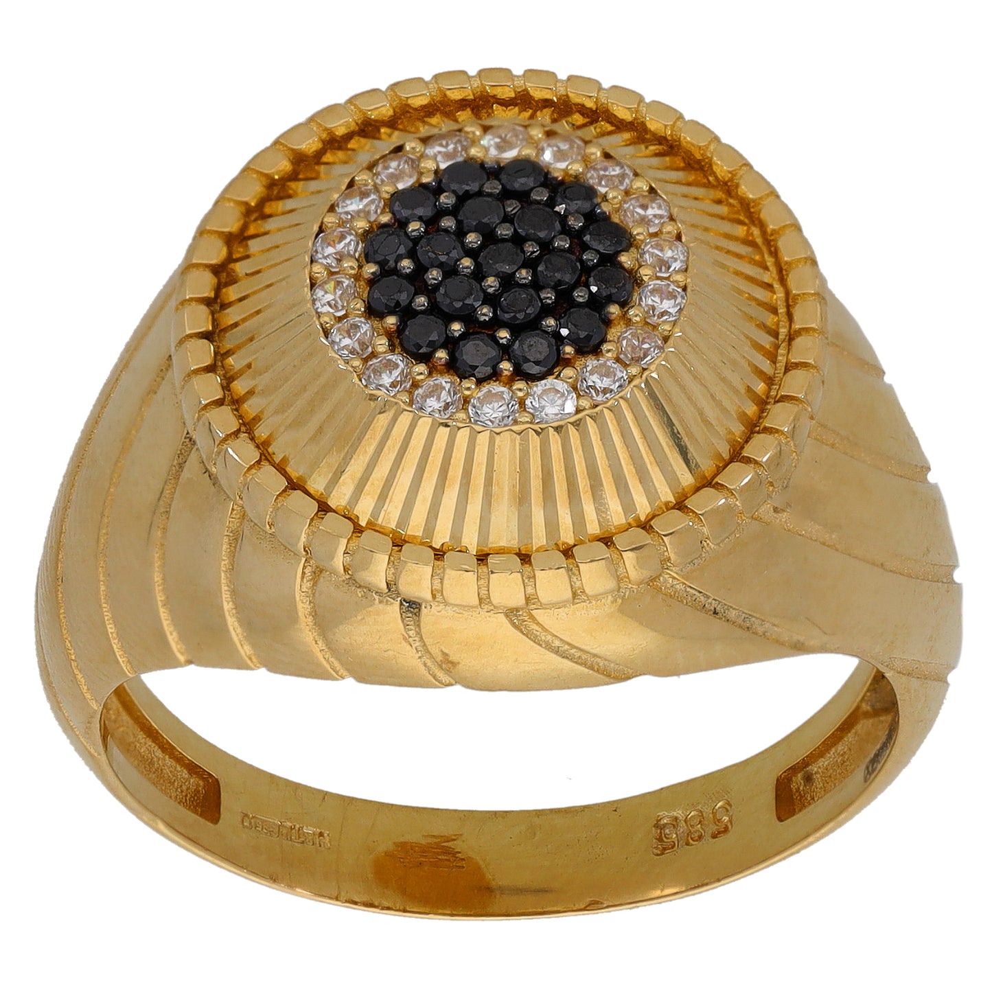 14ct Gold Imitation Gems Patterned Signet Ring Size W