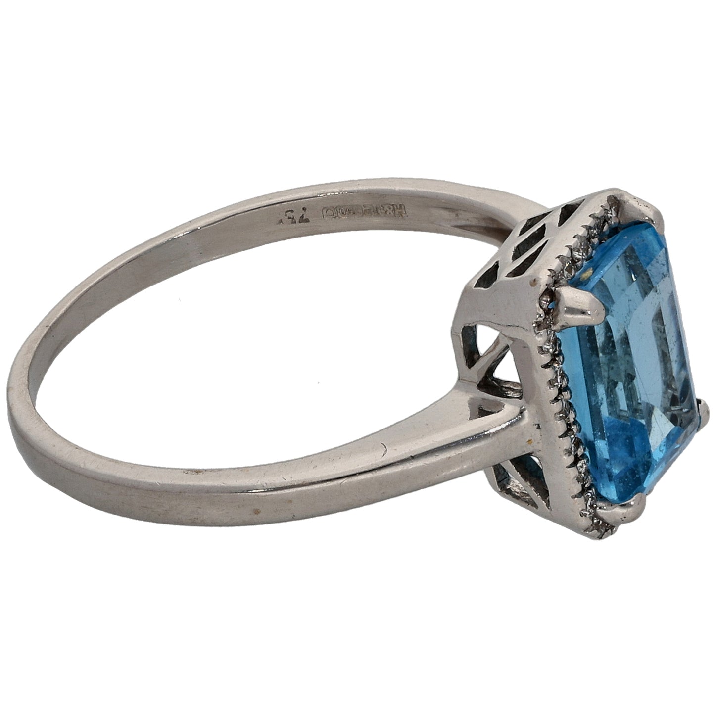 18ct White Gold Topaz & 0.10ct Diamond Dress/Cocktail Ring Size L