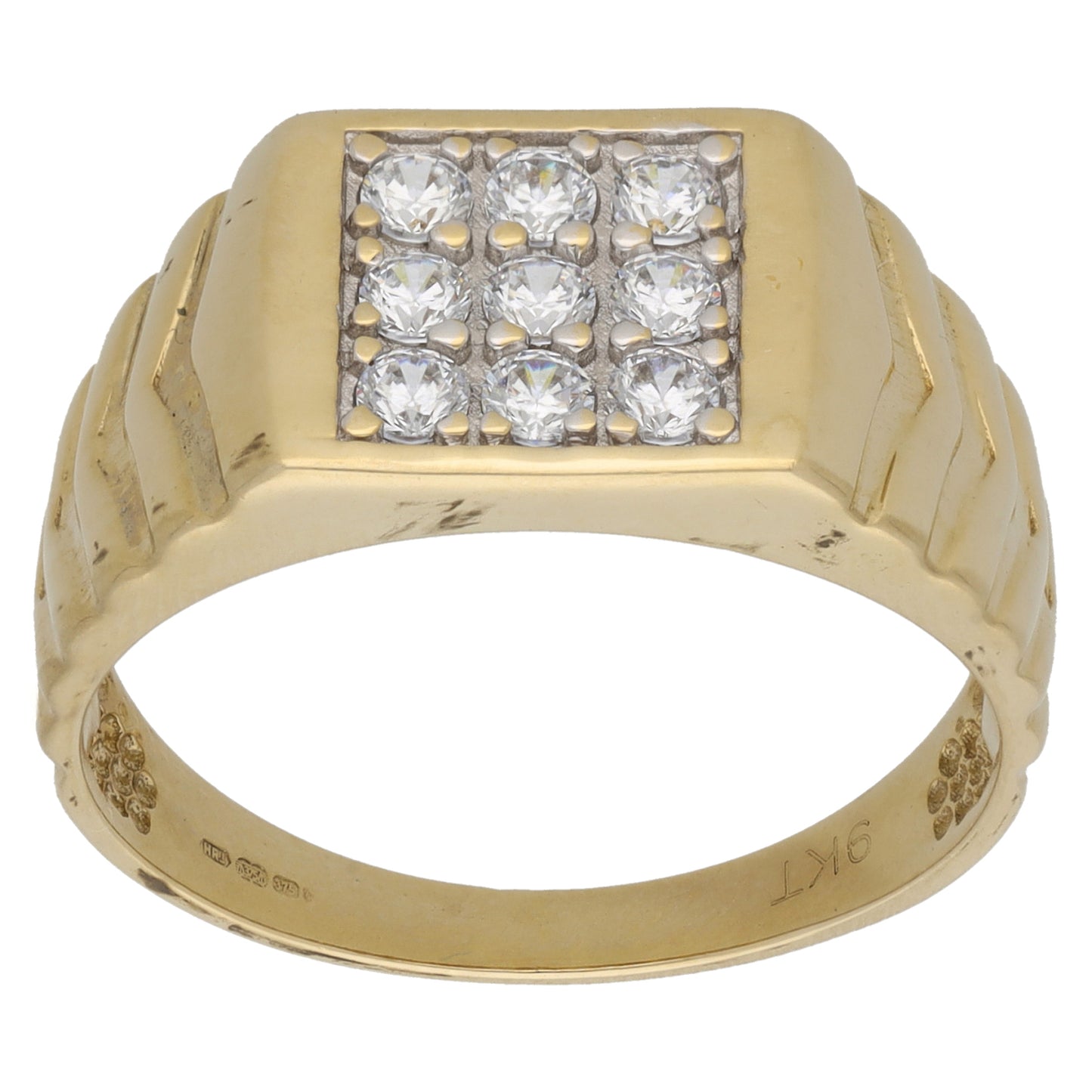 9ct Gold Cubic Zirconia Patterned Signet Ring Size W