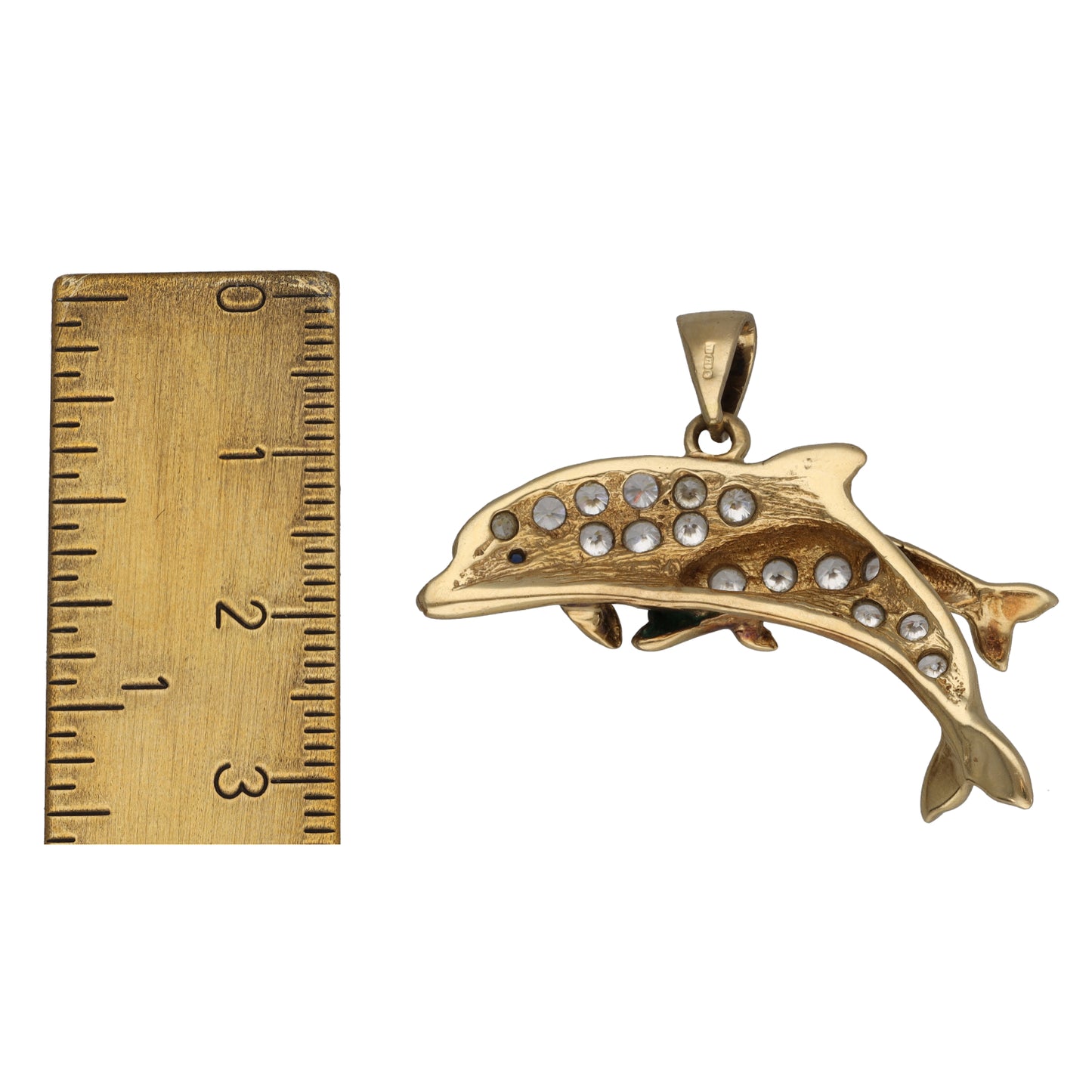 9ct Gold Sapphire & Cubic Zirconia Dolphin Pendant