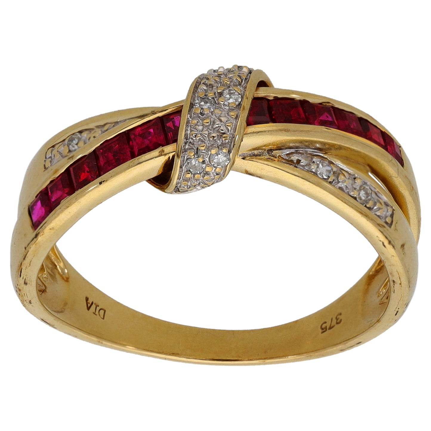 9ct Gold Ruby & 0.05ct Diamond Dress/Cocktail Ring Size P