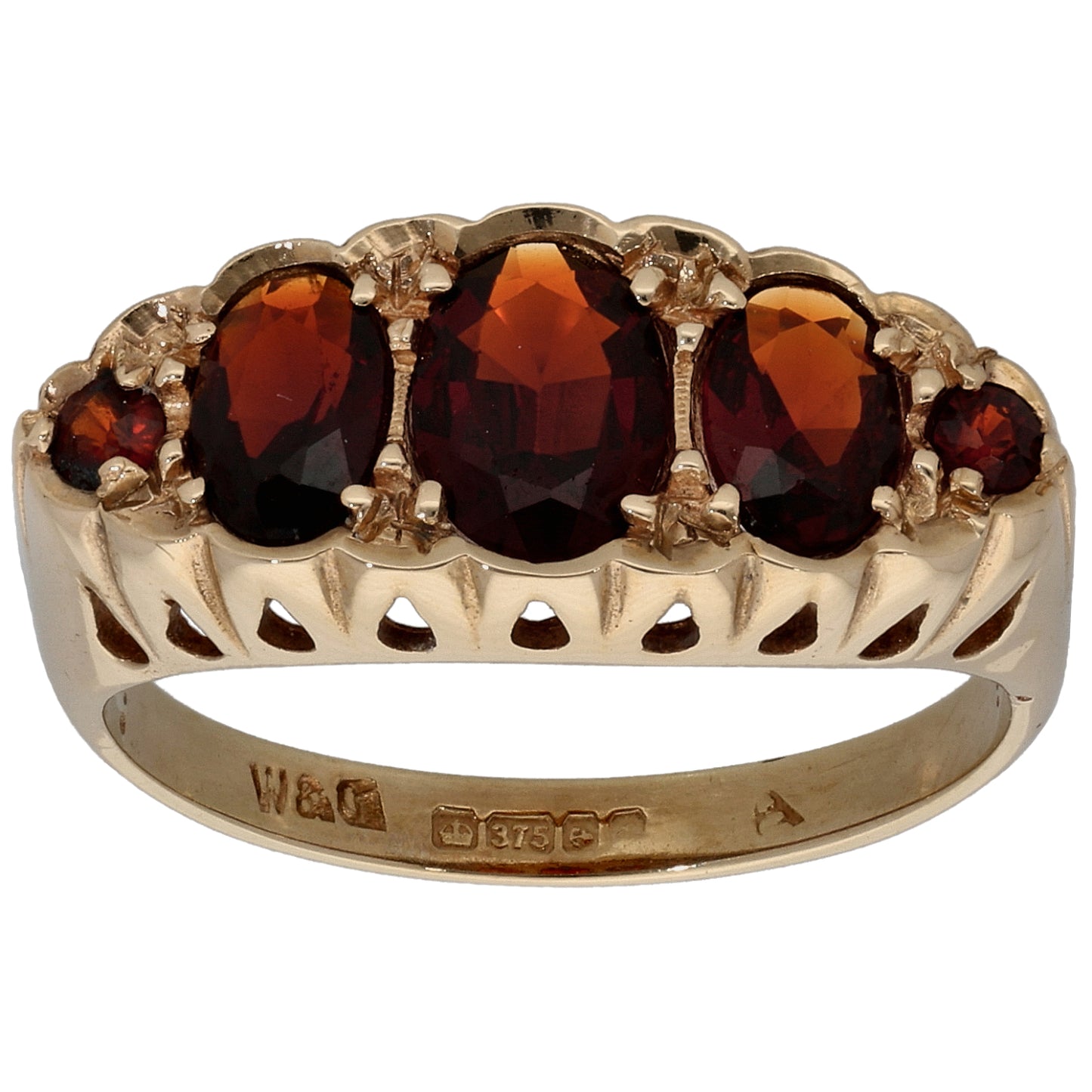 9ct Gold Garnet Half Eternity Ring Size P