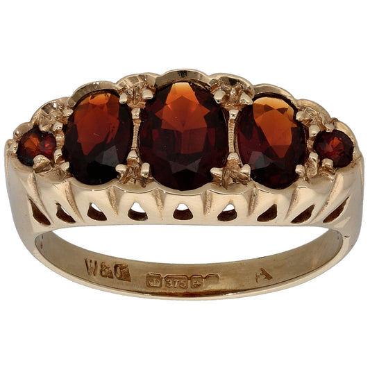 9ct Gold Garnet Half Eternity Ring Size P