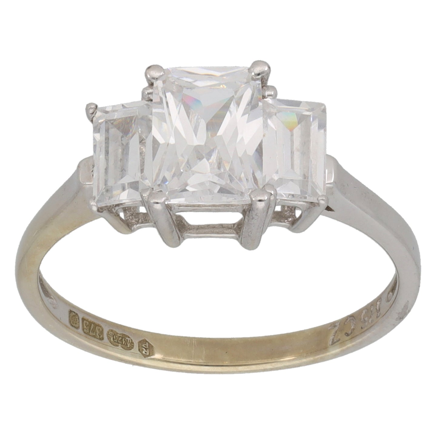 9ct White Gold Cubic Zirconia Trilogy Ring Size M