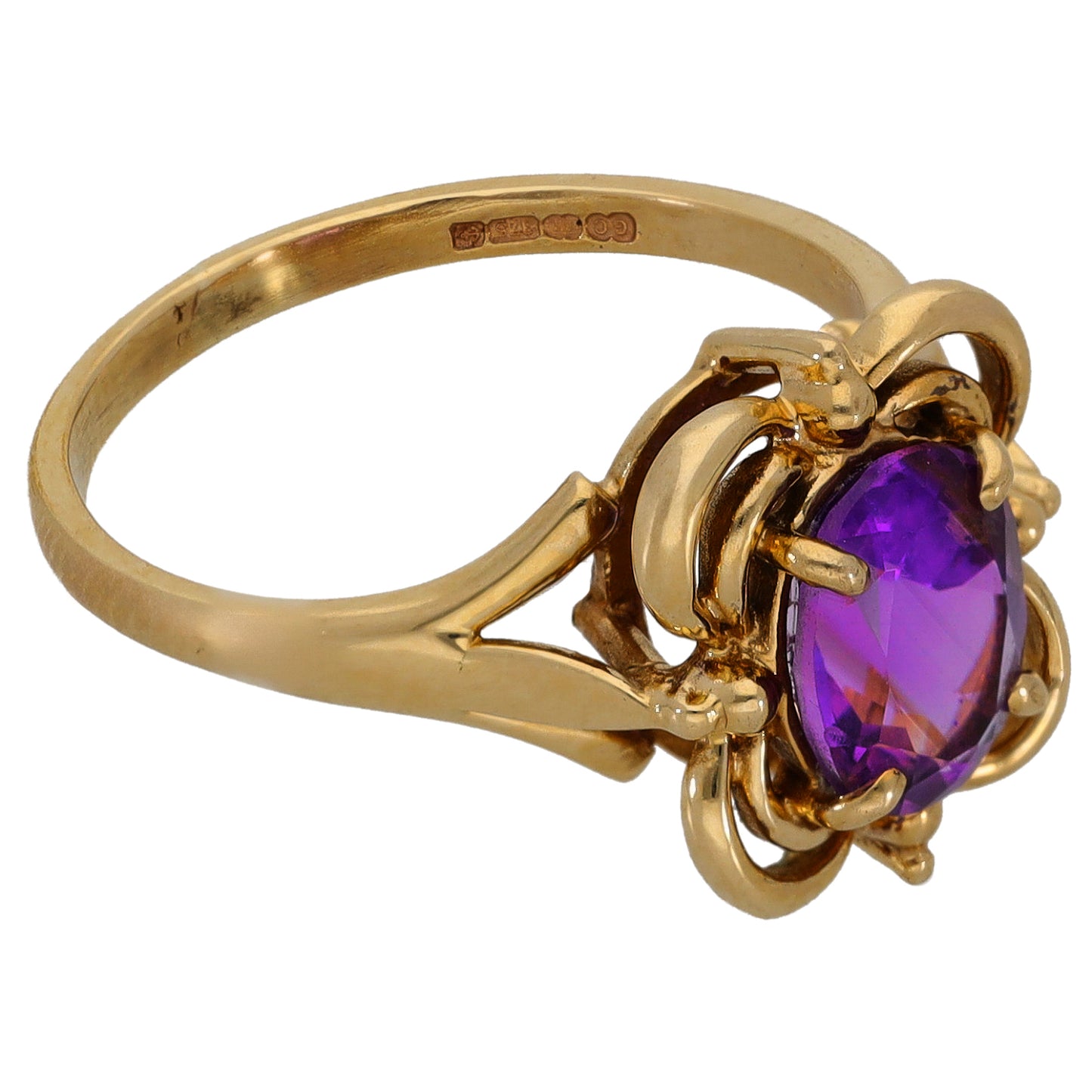 9ct Gold Amethyst Single Stone Ring Size L