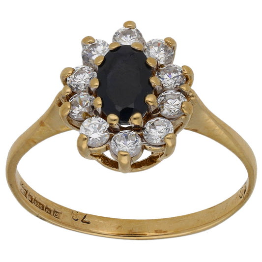 9ct Gold Sapphire & Cubic Zirconia Cluster Ring Size M