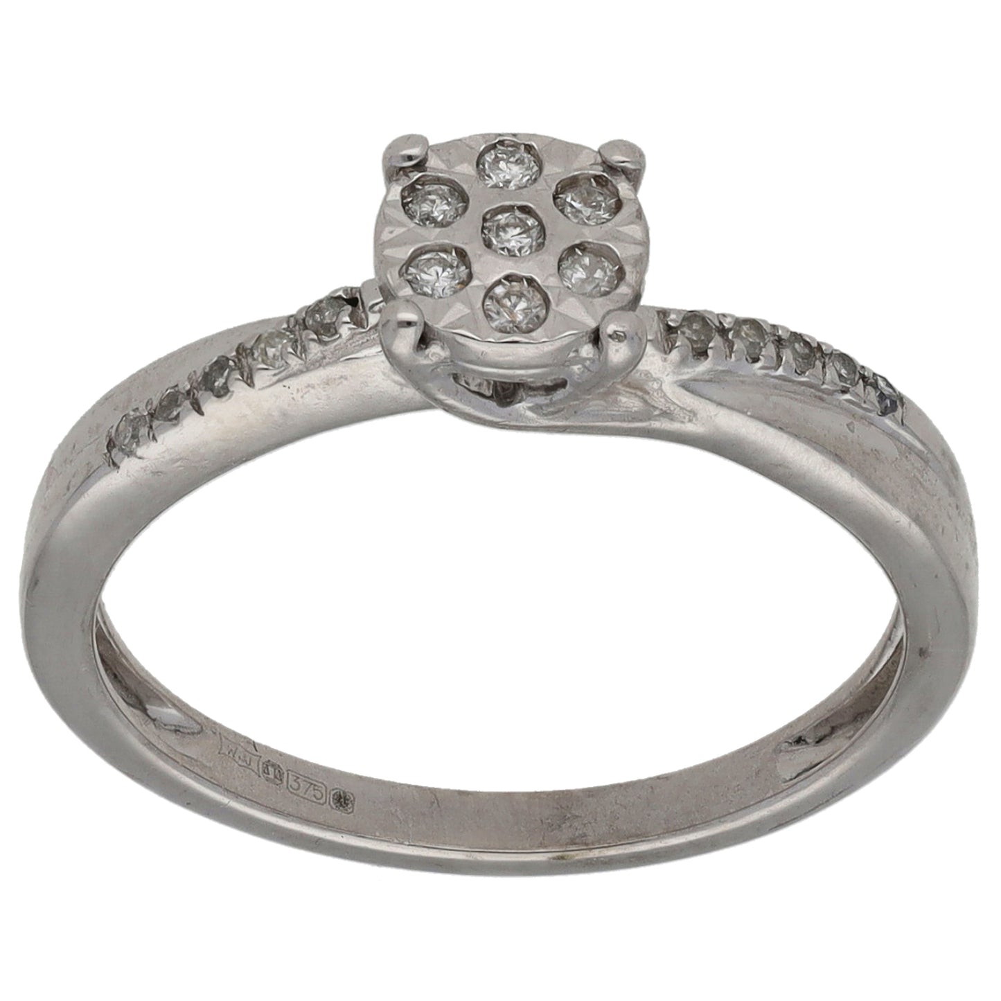 9ct White Gold 0.08ct Diamond Dress/Cocktail Ring Size J