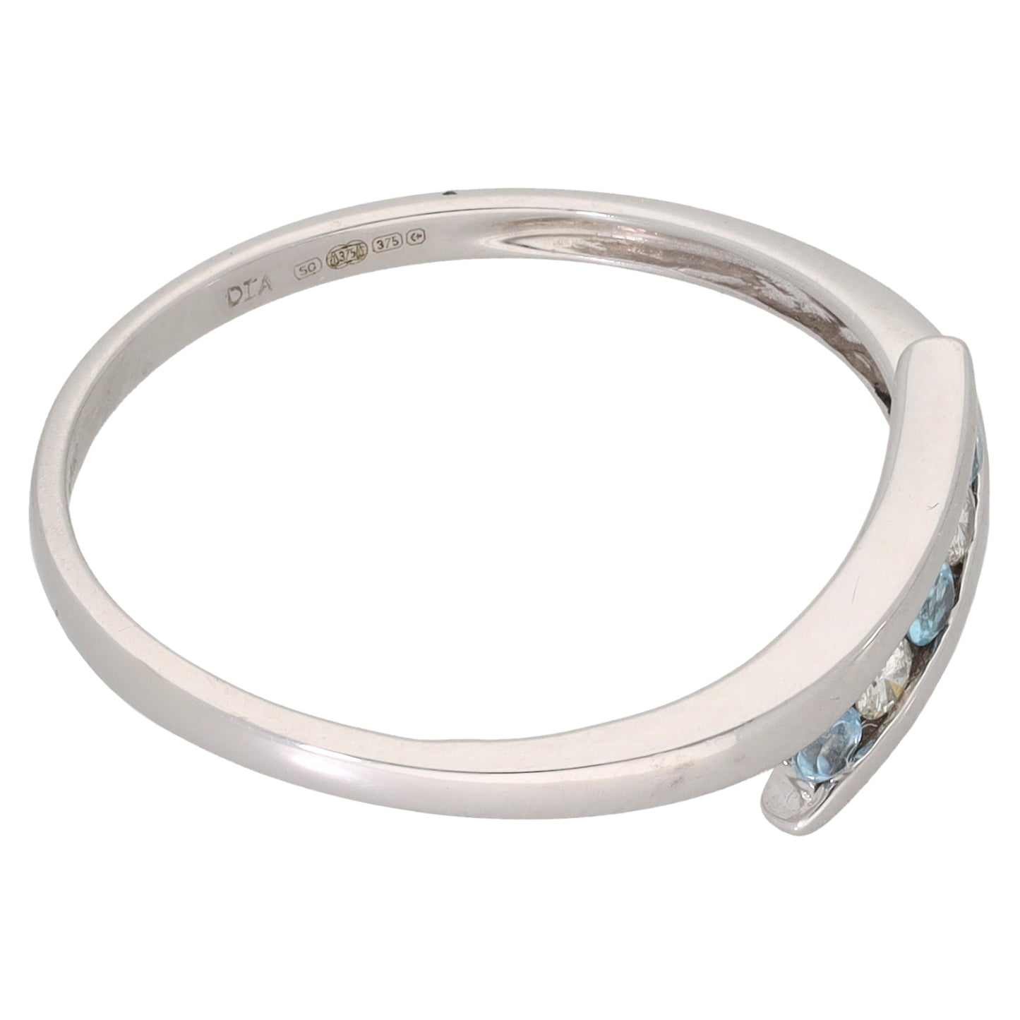 9ct White Gold 0.08ct Diamond & Topaz Half Eternity Ring Size S