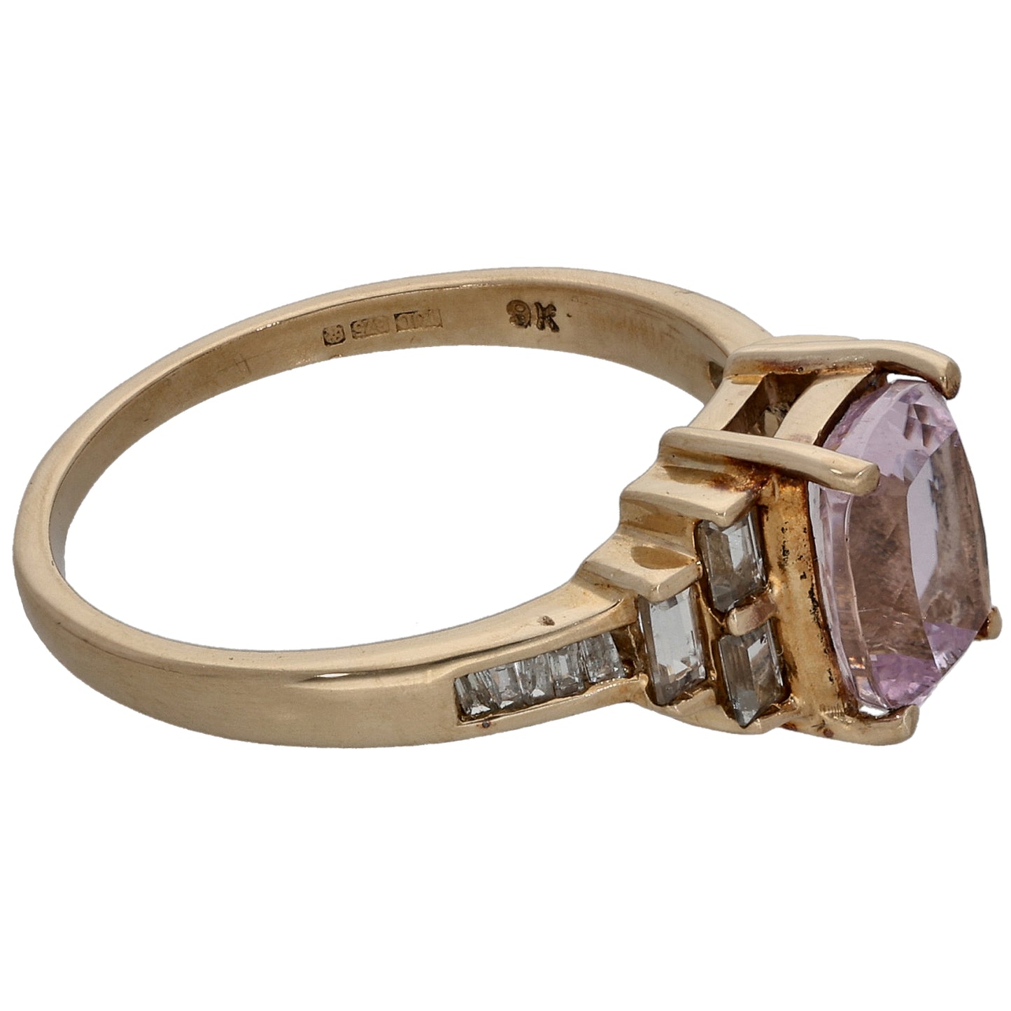 9ct Gold Kunzite & 0.44ct Diamond Dress/Cocktail Ring Size O