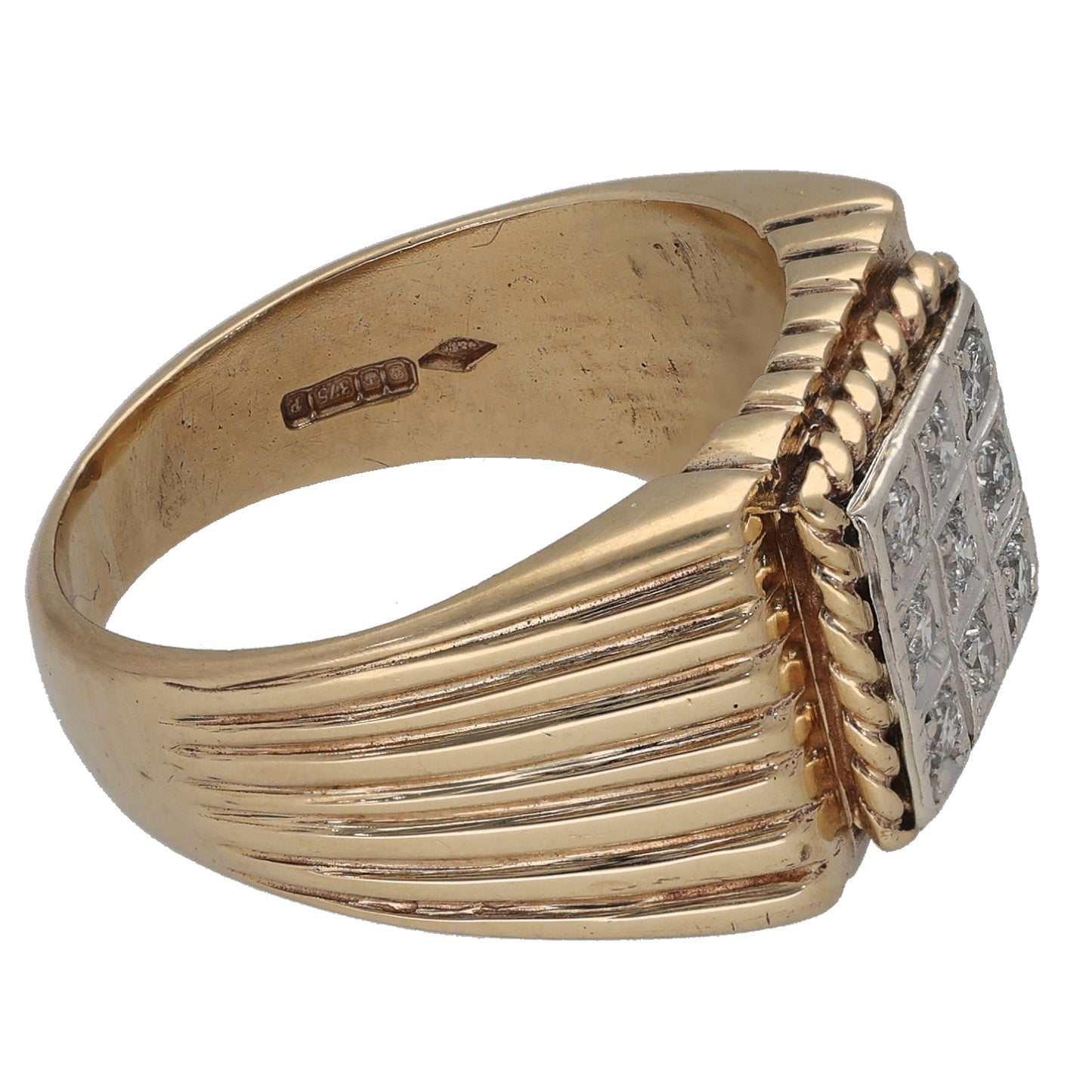 9ct Gold 0.36ct Diamond Patterned Signet Ring Size R