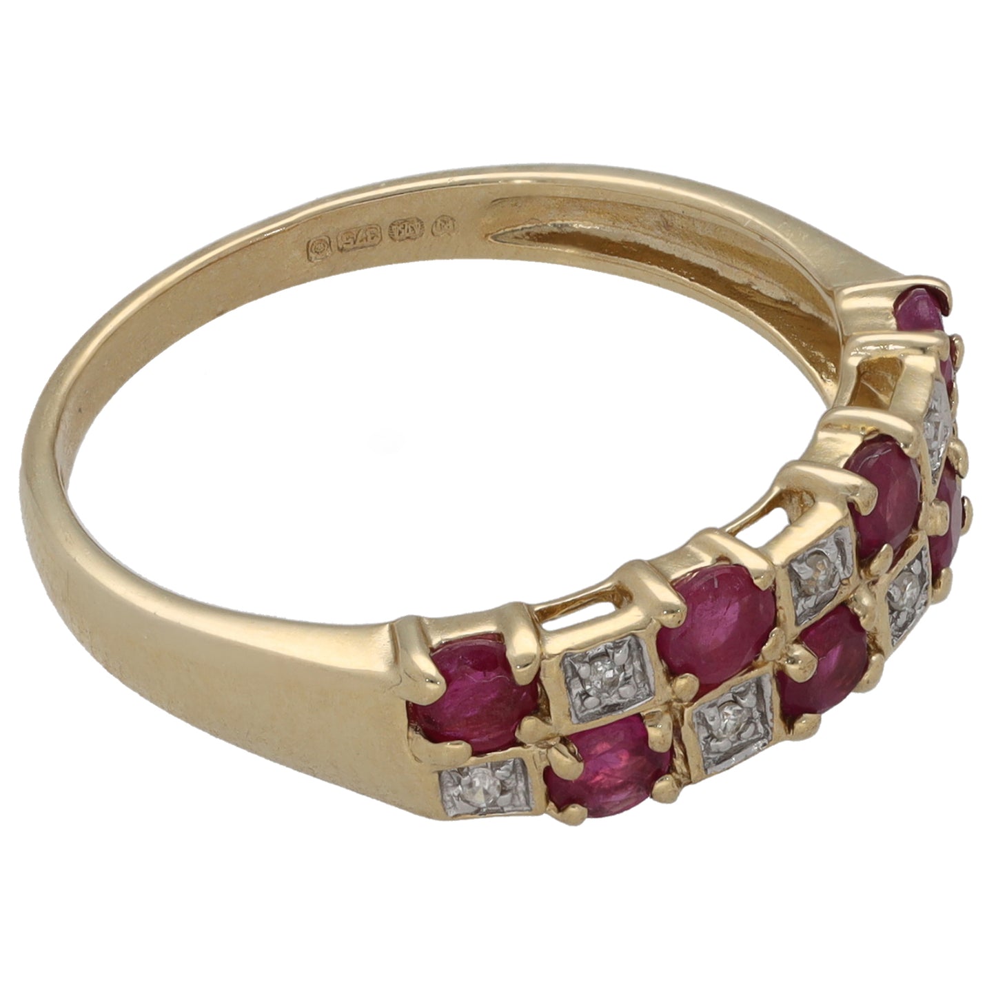 9ct Gold Ruby & 0.035ct Diamond Half Eternity Ring Size P