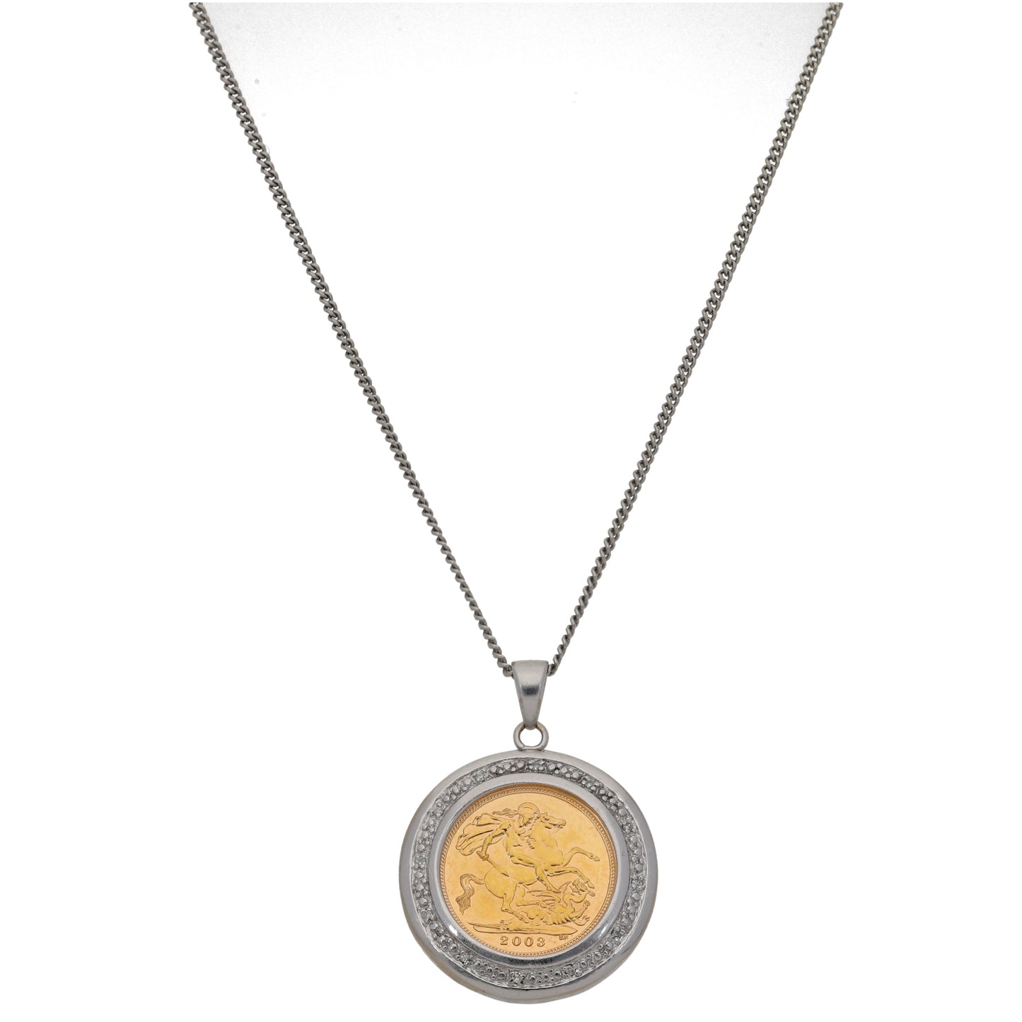 9ct Bicolour Gold 0.06ct Diamond Coin Pendant With Chain