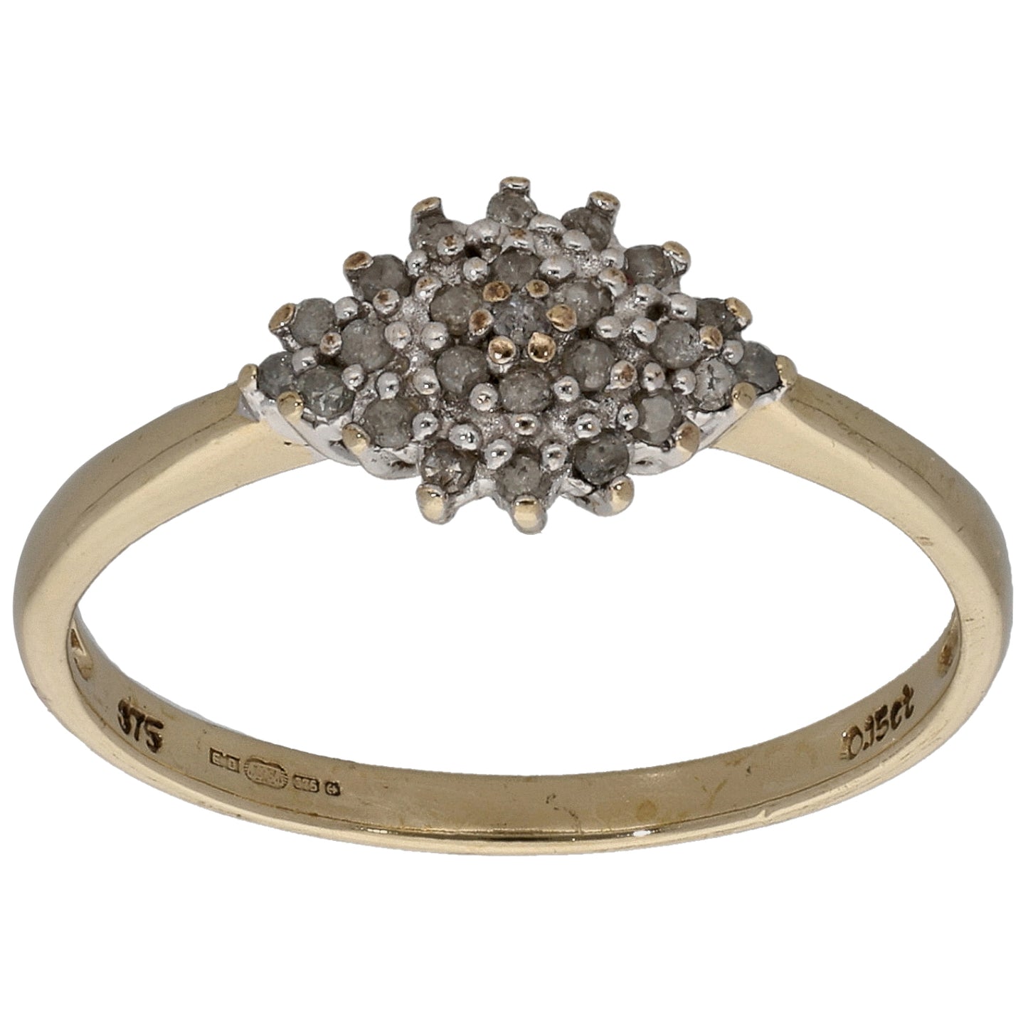 9ct Gold 0.15ct Diamond Cluster Ring Size O