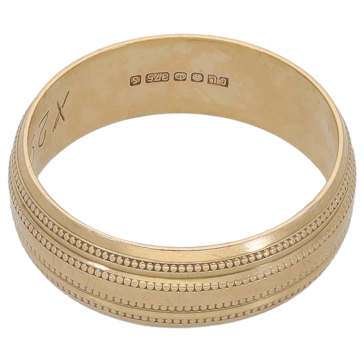 9ct Gold Patterned Wedding Ring Size N