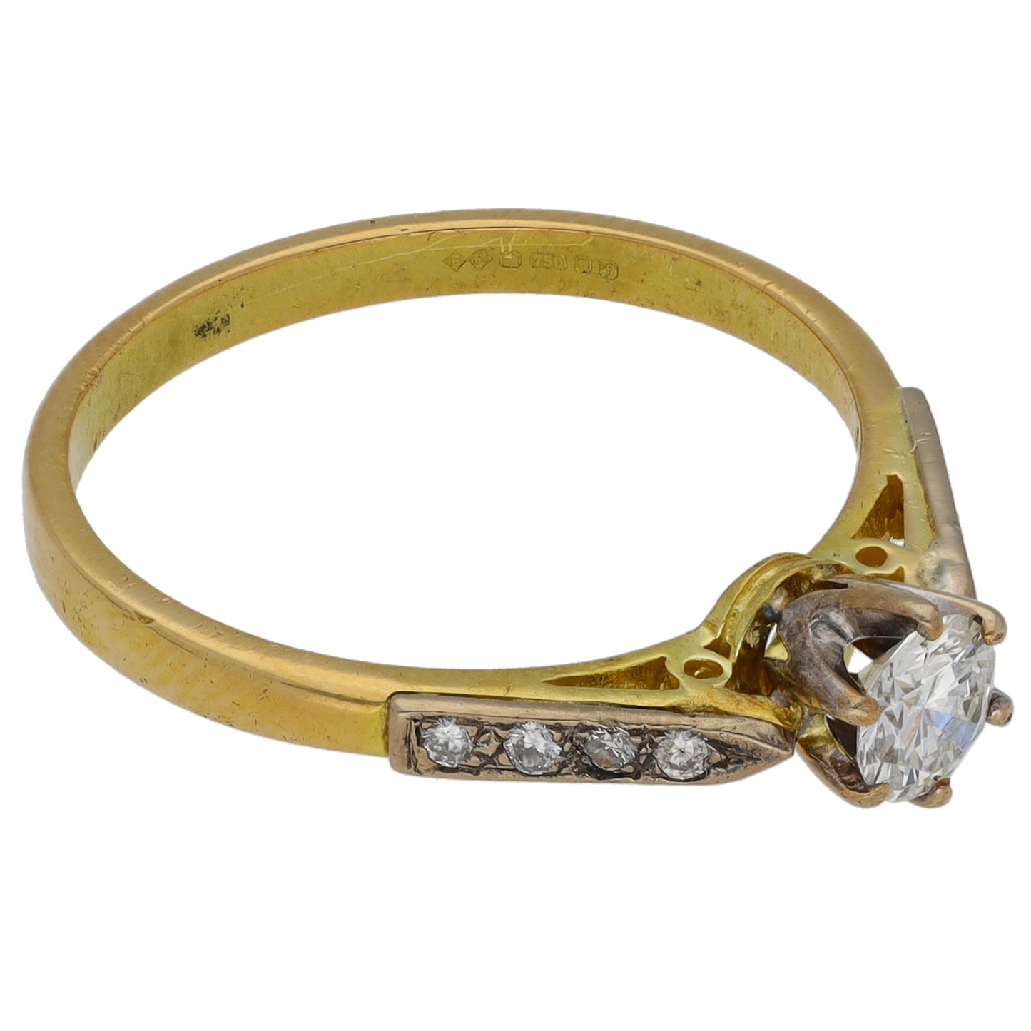 18ct Gold 0.40ct Diamond Solitaire Ring With Accent Stones Size P