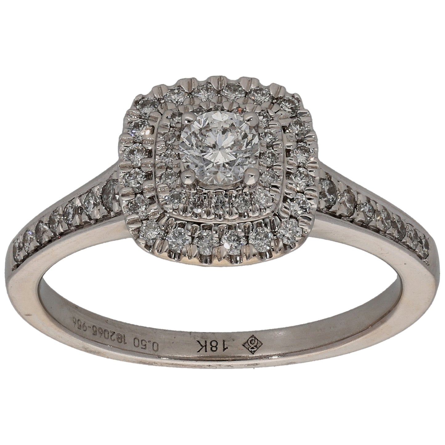 18ct White Gold 0.50ct Diamond Halo Ring Size M