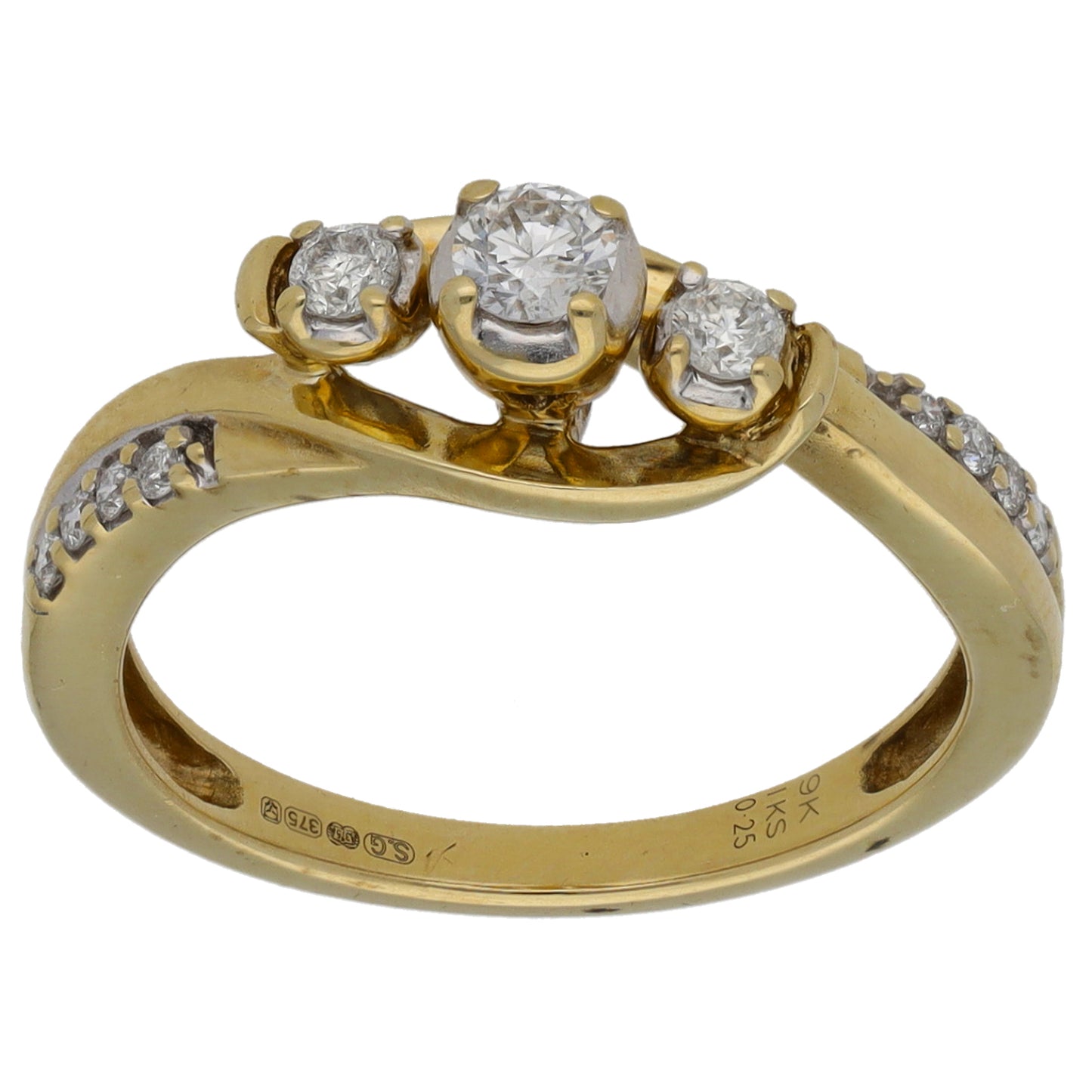 9ct Gold 0.24ct Diamond Dress/Cocktail Ring Size L