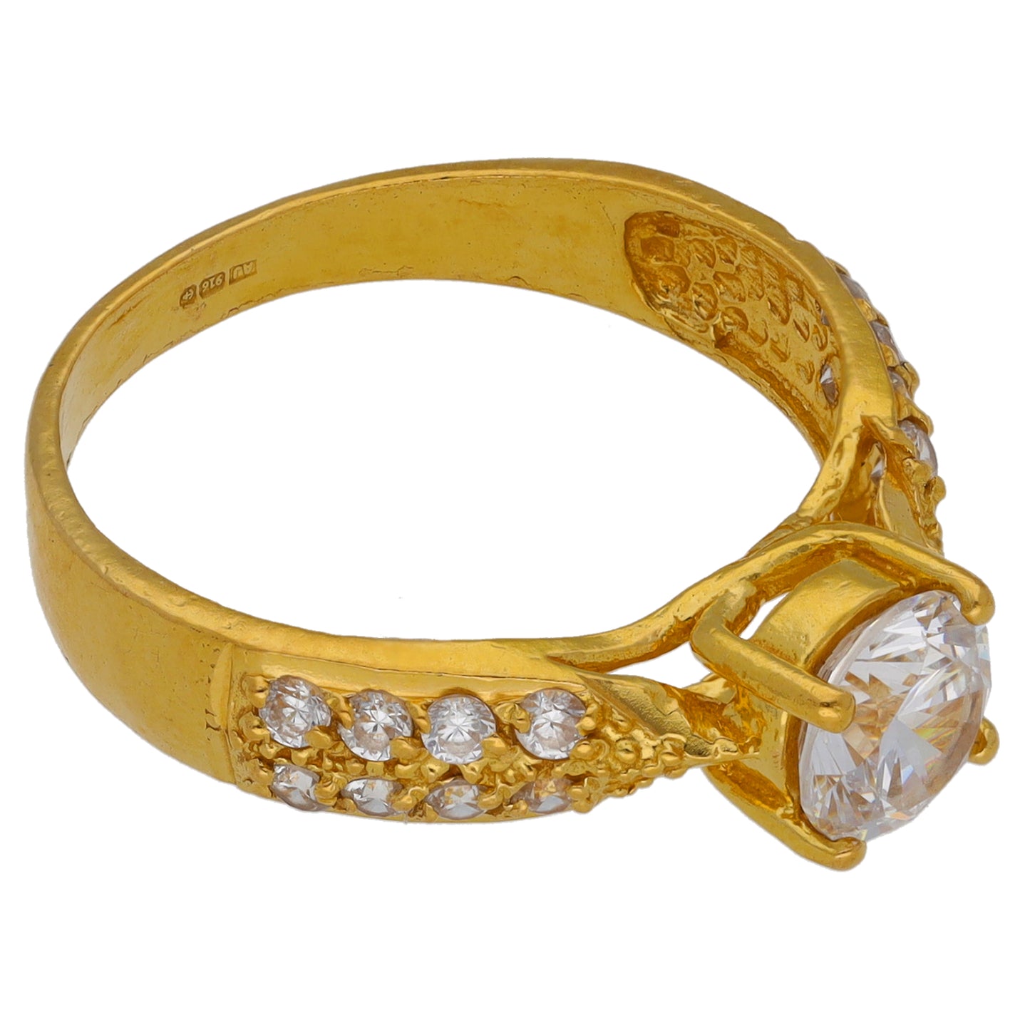 22ct Gold Cubic Zirconia Single Stone Ring with Accent Stones Size Q