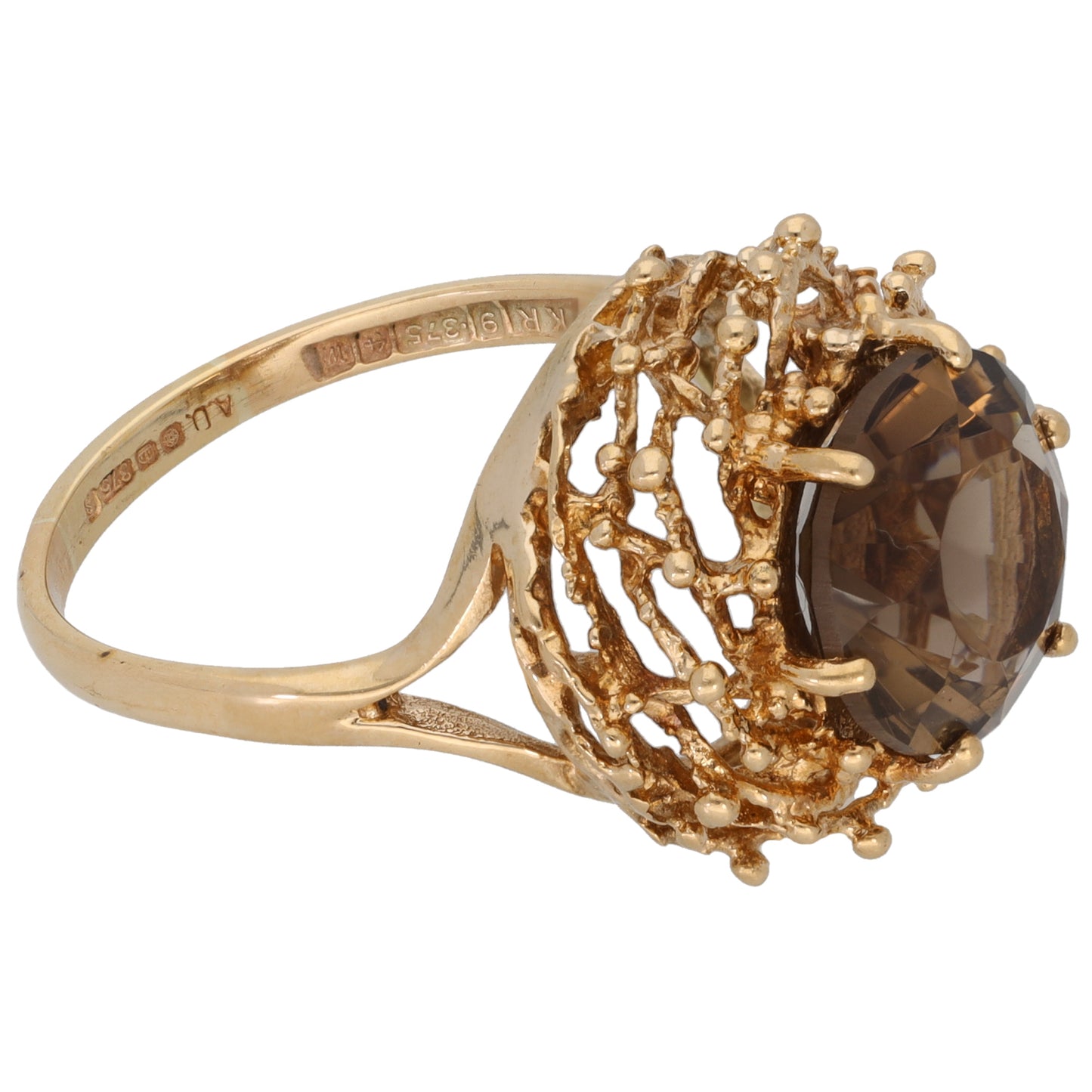 9ct Gold Smoky Quartz Single Stone Ring Size Q
