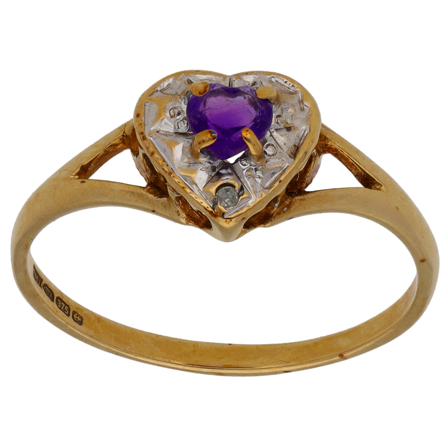 9ct Gold 0.005ct Diamond & Amethyst Dress/Cocktail Ring Size Q