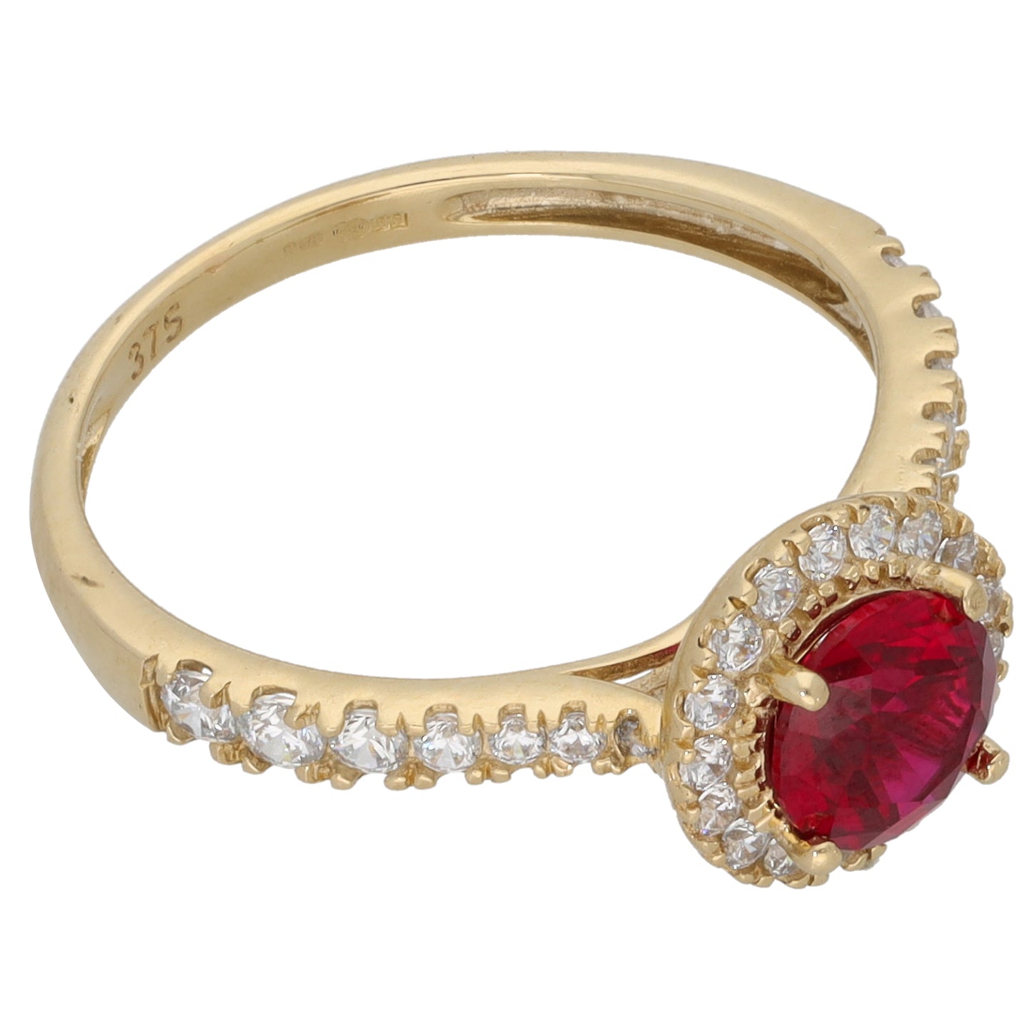 9ct Gold Man Made Ruby & Cubic Zirconia Dress/Cocktail Ring Size P