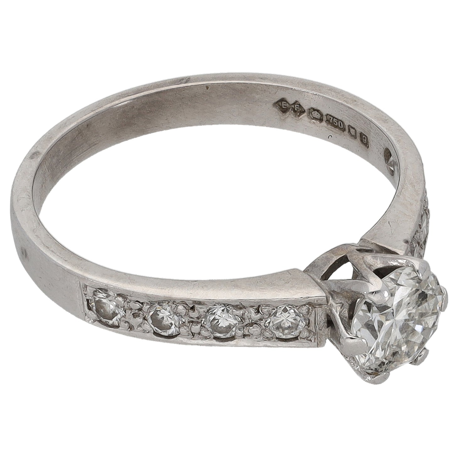 18ct White Gold 0.78ct Diamond Solitaire Ring With Accent Stones Size N