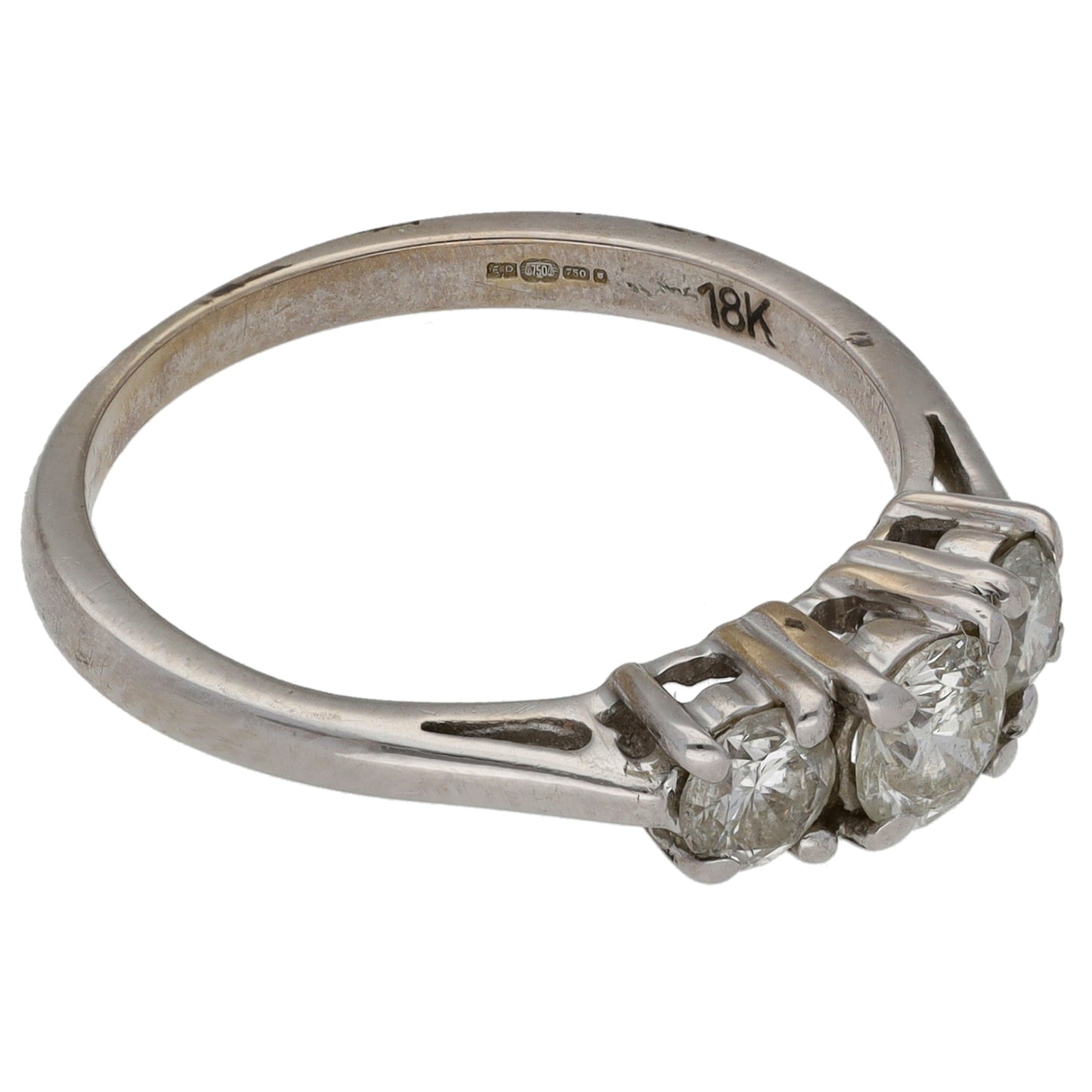 18ct White Gold 0.72ct Diamond Trilogy Ring Size N