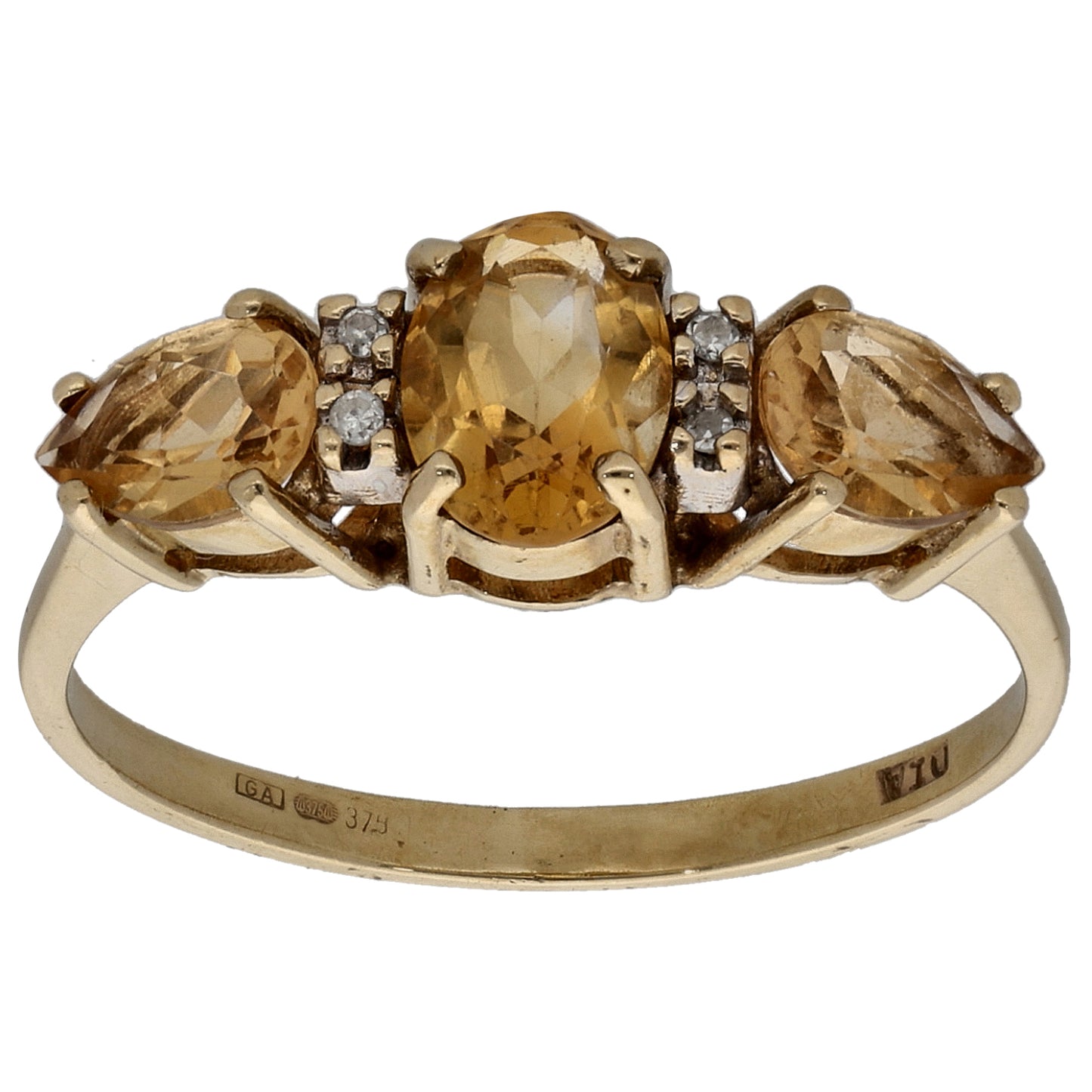 9ct Gold 0.04ct Diamond & Citrine Dress/Cocktail Ring Size O