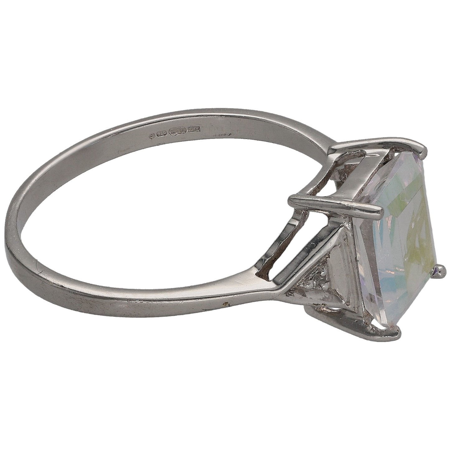 9ct White Gold 0.01ct Diamond & Coated Topaz Dress/Cocktail Ring Size R