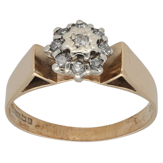 9ct Gold 0.18ct Diamond Cluster Ring Size M