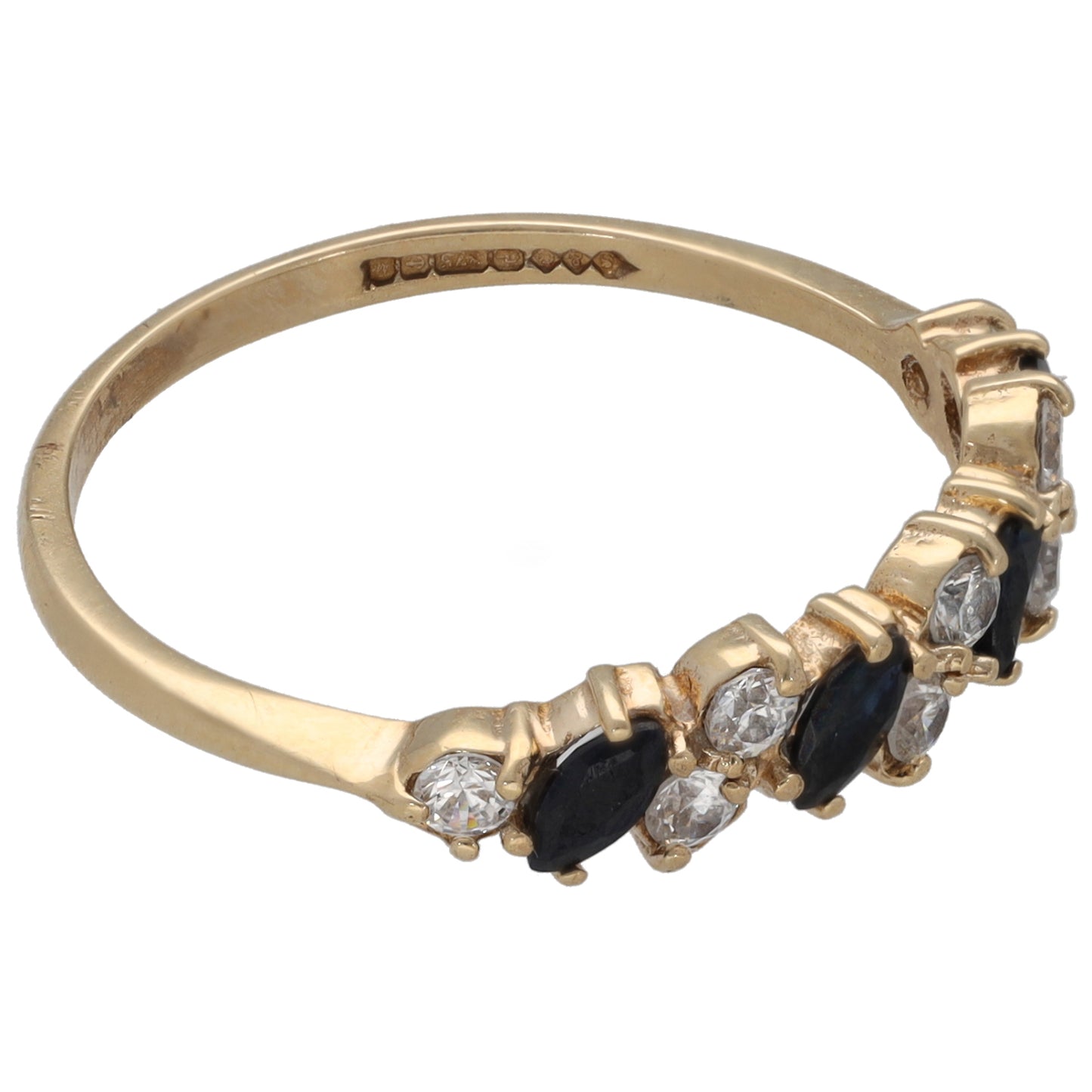 9ct Gold Sapphire & Cubic Zirconia Half Eternity Ring Size O