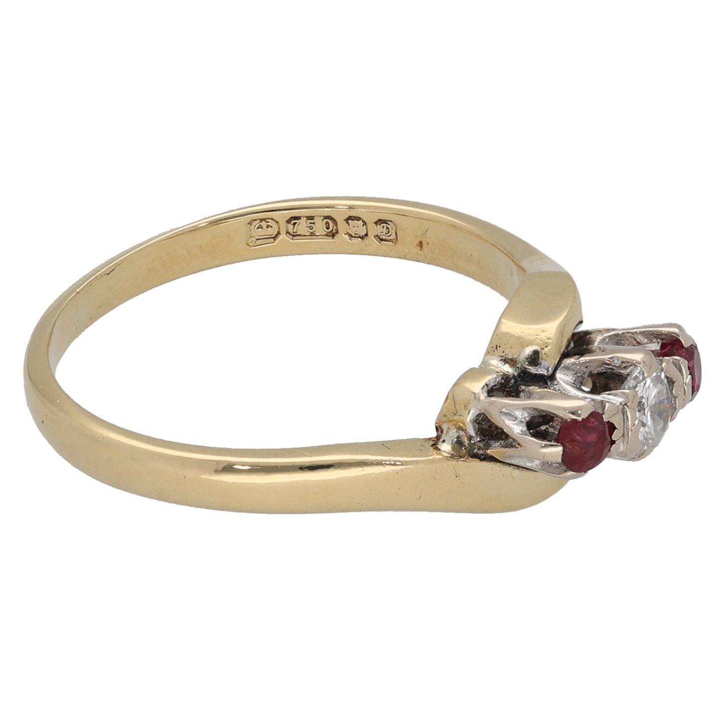 18ct Gold Ruby & 0.14ct Diamond Trilogy Ring Size L