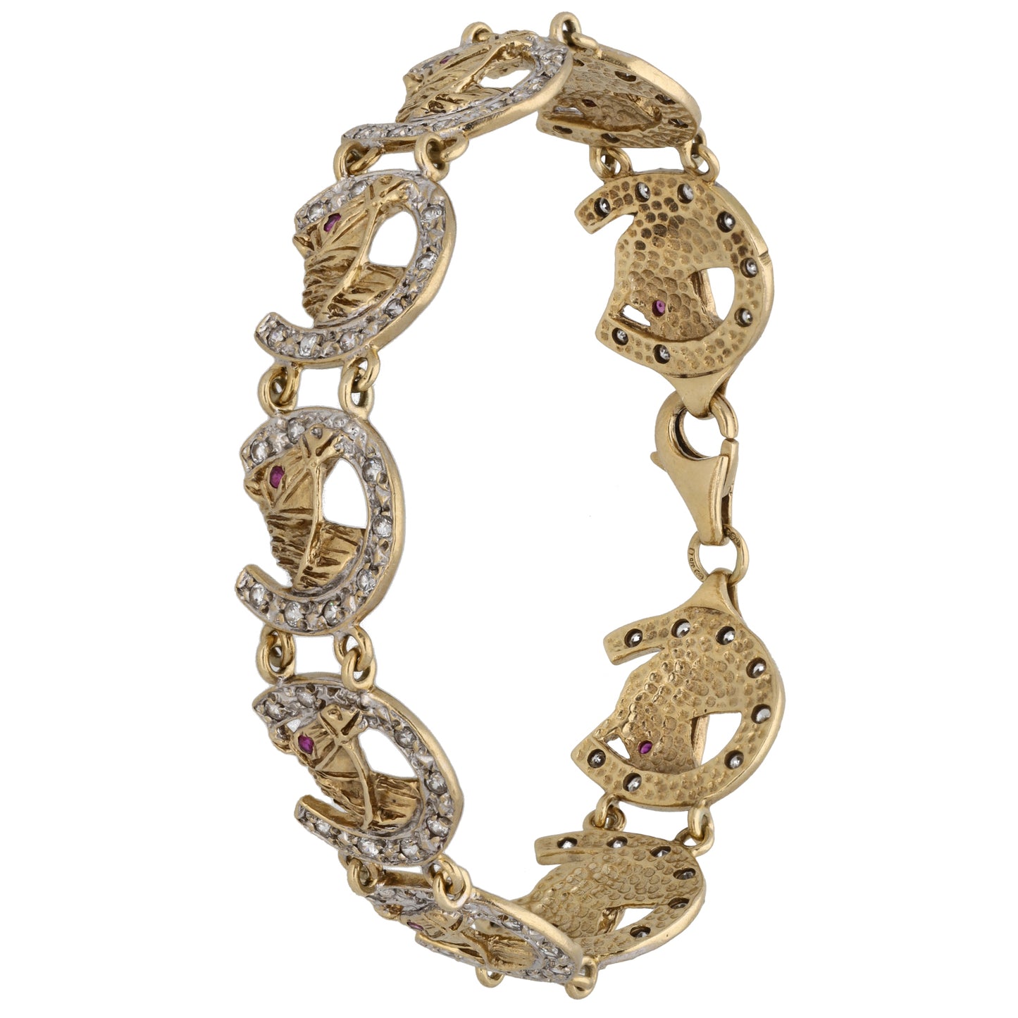 9ct Gold Man Made Ruby & Cubic Zirconia Horseshoe Bracelet
