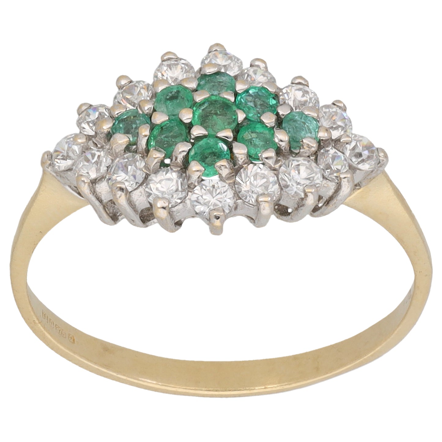 9ct Gold Emerald & Cubic Zirconia Dress/Cocktail Ring Size P