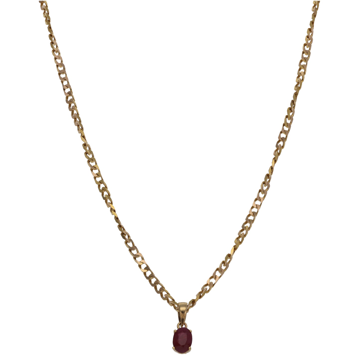 9ct Gold Glass Filled Ruby Single Stone Pendant With Chain