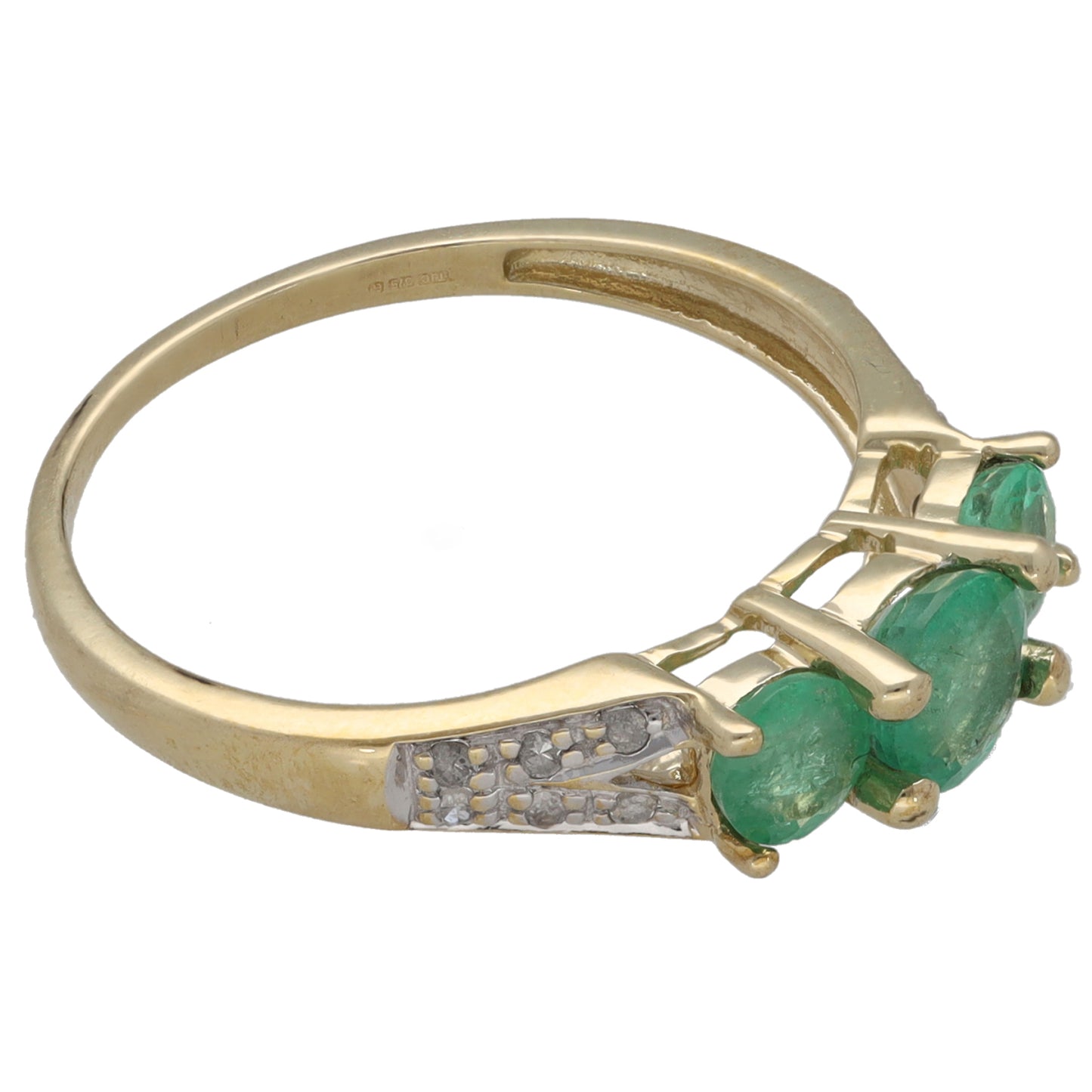 9ct Gold Emerald & 0.06ct Diamond Dress/Cocktail Ring Size N 1/2
