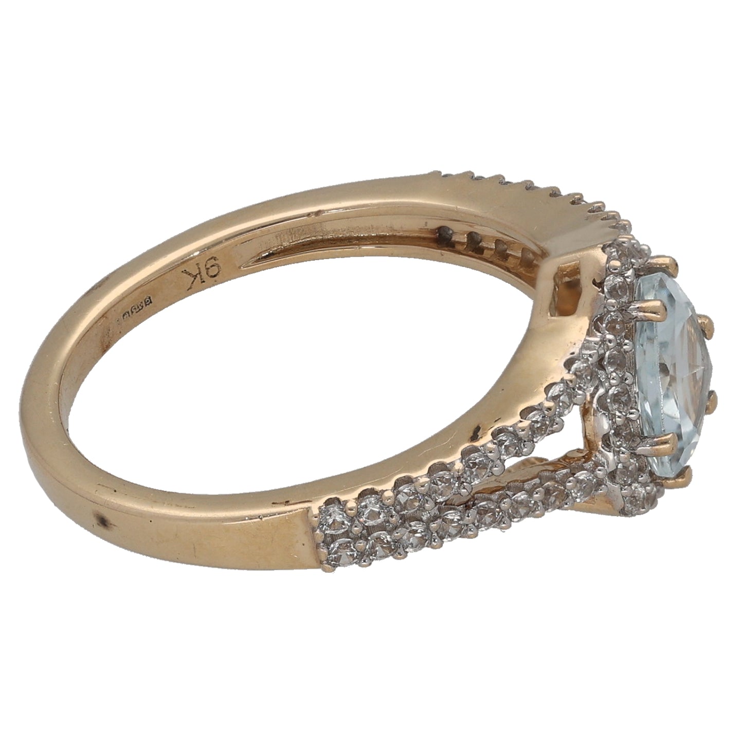 9ct Gold Aquamarine & Imitation Dress/Cocktail Ring Size N