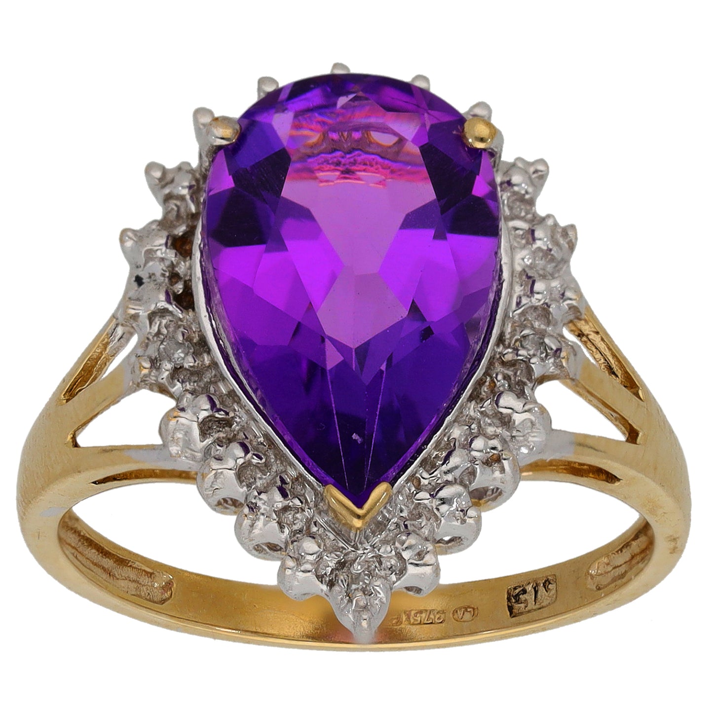 9ct Gold Amethyst & 0.015ct Diamond Dress/Cocktail Ring Size P