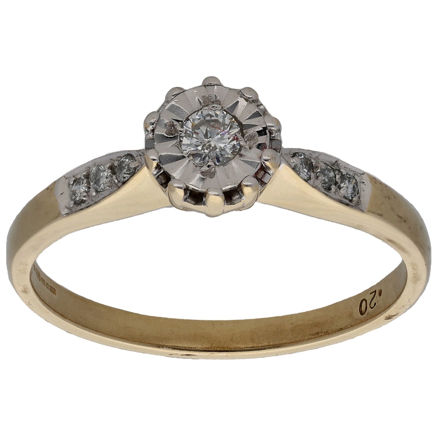 9ct Gold 0.20ct Diamond Solitaire Ring With Accent Stones Size T