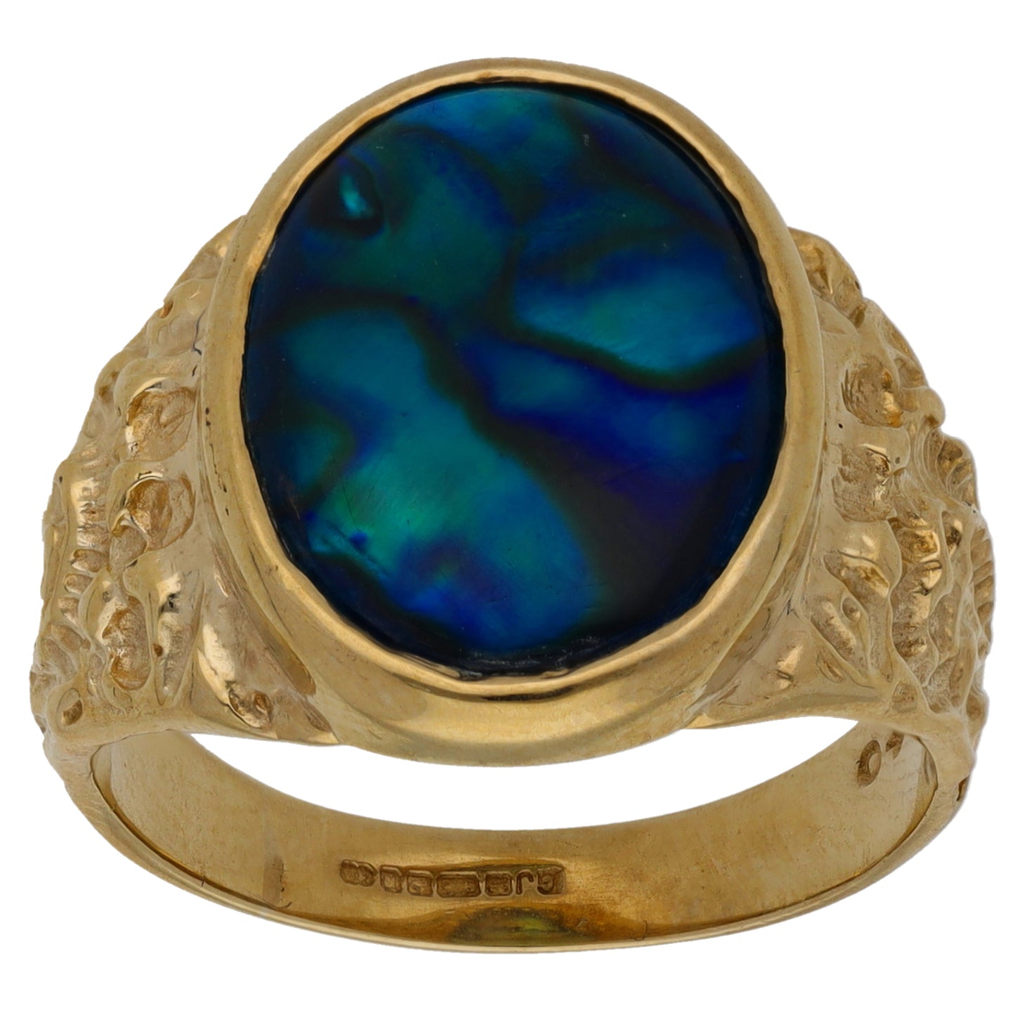 9ct Gold Paua Shell Single Stone Patterned Signet Ring Size S