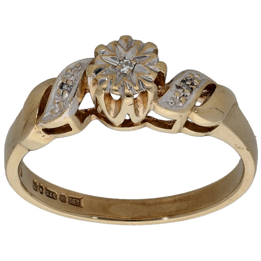 9ct Gold 0.015ct Diamond Trilogy Ring Size L