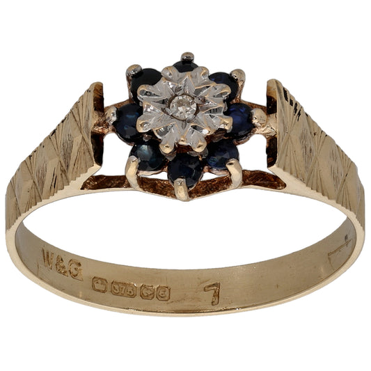 9ct Gold  0.005ct Diamond & Sapphire Dress/Cocktail Ring Size R