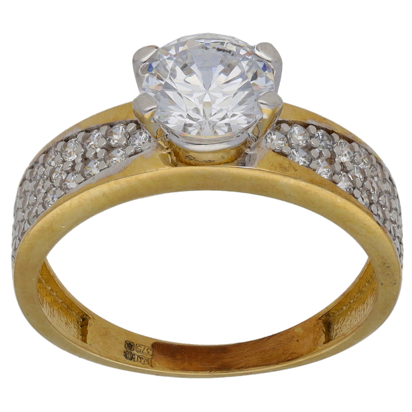 9ct Gold Cubic Zirconia Single Stone Ring With Accents Size M