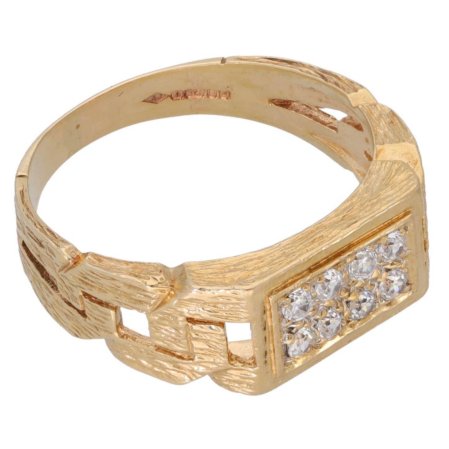 9ct Gold Cubic Zirconia Patterned Signet Ring Size U