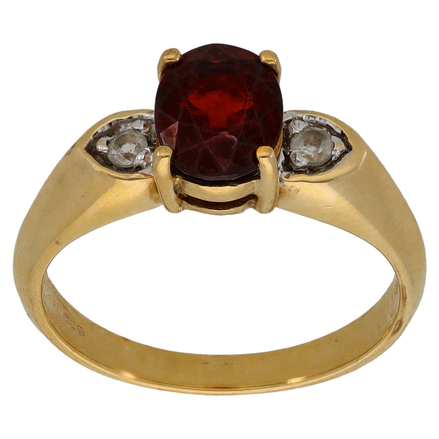 9ct Gold Garnet & Imitation Gems Three Stone Ring Size N