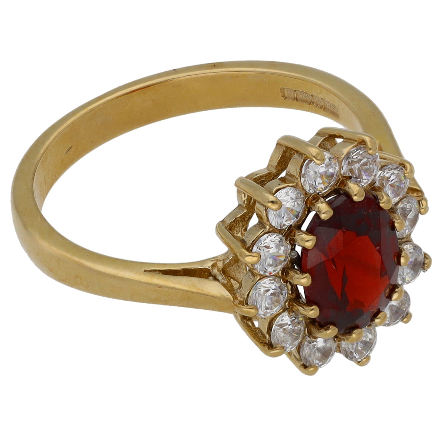 9ct Gold Garnet & Cubic Zirconia Dress/Cocktail Ring Size O