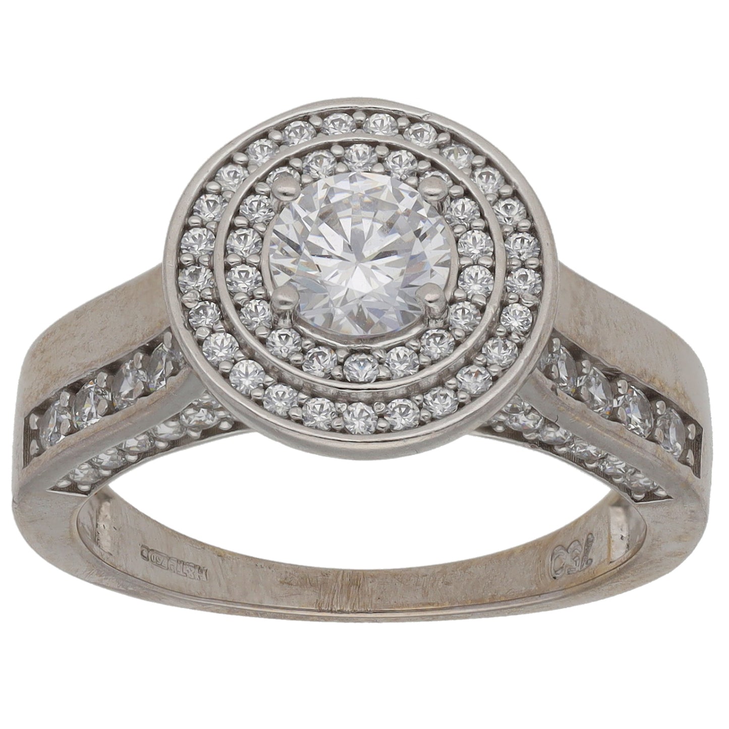 18ct White Gold Cubic Zirconia Halo Ring Size N